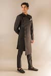 Buy_Aashiana_Black Italian Imported Fabric Plain Mandarin Collar Bandhgala Set  _Online_at_Aza_Fashions