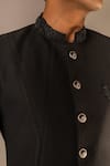 Aashiana_Black Italian Imported Fabric Embroidery Bead Button Down Bandhgala Set  _at_Aza_Fashions