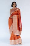 Buy_Mimamsaa_Orange Tissue Silk Embroidered Mysha Hand Crushed Saree  _at_Aza_Fashions