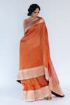 Shop_Mimamsaa_Orange Tissue Silk Embroidered Mysha Hand Crushed Saree  _at_Aza_Fashions