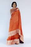 Mimamsaa_Orange Tissue Silk Embroidered Mysha Hand Crushed Saree  _Online_at_Aza_Fashions