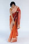 Buy_Mimamsaa_Orange Tissue Silk Embroidered Mysha Hand Crushed Saree  _Online_at_Aza_Fashions