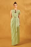 Buy_NA-KA_Green Crepe Asymmetric Draped Neck Gown _Online_at_Aza_Fashions