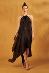 NA-KA_Black Crepe Halter Neck Draped Dress _Online_at_Aza_Fashions