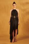 Shop_NA-KA_Black Crepe Halter Neck Draped Dress _Online_at_Aza_Fashions