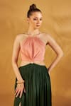 Shop_Na-Ka_Peach Crepe Halter Neck Color Block Draped Gown _Online_at_Aza_Fashions