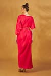 Shop_NA-KA_Coral Satin Silk Boat Neck Draped Gown  _at_Aza_Fashions