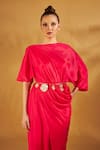 Shop_NA-KA_Coral Satin Silk Boat Neck Draped Gown  _Online_at_Aza_Fashions