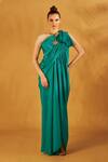 Buy_Na-Ka_Green Crepe Draped One Shoulder Gown_at_Aza_Fashions