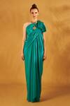 Buy_Na-Ka_Green Crepe Draped One Shoulder Gown_Online_at_Aza_Fashions