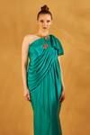Shop_Na-Ka_Green Crepe Draped One Shoulder Gown_Online_at_Aza_Fashions