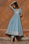 Pomcha Jaipur_Blue Cotton Silk Gota Embellished Anarkali Set_Online_at_Aza_Fashions