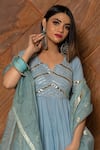 Shop_Pomcha Jaipur_Blue Cotton Silk Gota Embellished Anarkali Set_Online_at_Aza_Fashions