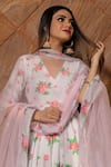 Shop_POMCHA JAIPUR_Grey Printed Floral V Neck Anarkali Set _Online_at_Aza_Fashions