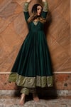 POMCHA JAIPUR_Green Anarkali Embroidery Gota Notched Cotton Silk Set _Online_at_Aza_Fashions