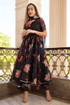 Buy_POMCHA JAIPUR_Black Anarkali  Organza Printed Floral Notched Set _at_Aza_Fashions