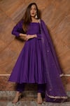 Buy_POMCHA JAIPUR_Purple Anarkali Plain Square Neck Cotton Set _at_Aza_Fashions