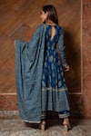 Shop_POMCHA JAIPUR_Blue Cotton Hand Block Print Floral Motifs V Neck Angarkha Set _at_Aza_Fashions