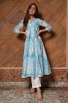 Buy_POMCHA JAIPUR_Blue Cotton Floral V Neck Kurta And Pant Set For Women_at_Aza_Fashions