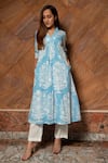 Buy_POMCHA JAIPUR_Blue Cotton Floral V Neck Kurta And Pant Set For Women_Online_at_Aza_Fashions