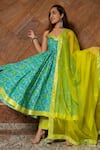 Buy_POMCHA JAIPUR_Green Anarkali Printed Floral Sweetheart Neck Cotton Set _at_Aza_Fashions
