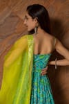 Shop_POMCHA JAIPUR_Green Anarkali Printed Floral Sweetheart Neck Cotton Set _at_Aza_Fashions