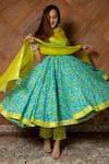 Buy_POMCHA JAIPUR_Green Anarkali Printed Floral Sweetheart Neck Cotton Set _Online_at_Aza_Fashions