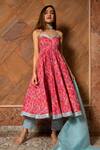 Buy_POMCHA JAIPUR_Pink Anarkali Printed Floral Sweetheart Neck Set _Online_at_Aza_Fashions