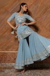 Buy_POMCHA JAIPUR_Blue Lehenga Embroidery Gota Notched Kurta Sharara Set _at_Aza_Fashions