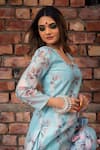 Buy_POMCHA JAIPUR_Blue Kurta Modal Chanderi Cotton Printed Floral Motifs Notched Straight Set _Online_at_Aza_Fashions