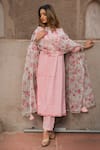 Buy_POMCHA JAIPUR_Pink Pure Cotton Lace Trims Notched Kurta Set _at_Aza_Fashions
