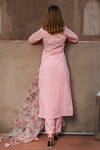 Shop_POMCHA JAIPUR_Pink Pure Cotton Lace Trims Notched Kurta Set _at_Aza_Fashions