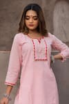 Buy_POMCHA JAIPUR_Pink Pure Cotton Lace Trims Notched Kurta Set _Online_at_Aza_Fashions