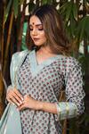 Buy_POMCHA JAIPUR_Grey Cotton Hand Block Print Floral Motifs V Neck Kurta Set _Online_at_Aza_Fashions