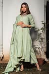 Buy_POMCHA JAIPUR_Green Pure Cotton Lace Trims Round Kurta Set _at_Aza_Fashions