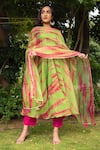 Pomcha Jaipur_Green Organza Notched Tie Dye Anarkali Set _Online_at_Aza_Fashions
