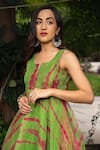 Shop_Pomcha Jaipur_Green Organza Notched Tie Dye Anarkali Set _Online_at_Aza_Fashions