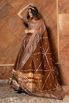 Buy_POMCHA JAIPUR_Brown Cotton Silk Embellished Gota Leaf Neck Bridal Lehenga Set_at_Aza_Fashions