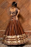 Shop_POMCHA JAIPUR_Brown Cotton Silk Embellished Gota Leaf Neck Bridal Lehenga Set_at_Aza_Fashions