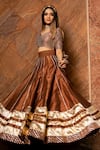 Buy_POMCHA JAIPUR_Brown Cotton Silk Embellished Gota Leaf Neck Bridal Lehenga Set_Online_at_Aza_Fashions