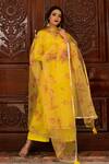 Buy_POMCHA JAIPUR_Yellow Top Embellished Gota V Neck Kurta Set With Dupatta_at_Aza_Fashions
