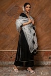POMCHA JAIPUR_Black Top Plain V Neck Cotton Silk Kurta Set _Online_at_Aza_Fashions