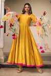Buy_POMCHA JAIPUR_Yellow Cotton Silk Printed Floral Motifs Round Anarkali Set _at_Aza_Fashions