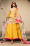 POMCHA JAIPUR_Yellow Cotton Silk Printed Floral Motifs Round Anarkali Set _Online_at_Aza_Fashions