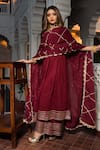 Buy_POMCHA JAIPUR_Maroon Cotton Round Anarkali Palazzo Set _at_Aza_Fashions