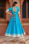 Shop_POMCHA JAIPUR_Blue Cotton And Soft Net V Neck Anarkali Pant Set _at_Aza_Fashions