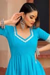 Buy_POMCHA JAIPUR_Blue Cotton And Soft Net V Neck Anarkali Pant Set _Online_at_Aza_Fashions