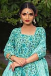 Shop_Pomcha Jaipur_Green Cotton Floral Motifs Square Neck Hand Block Print Anarkali Set _Online_at_Aza_Fashions