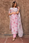 Buy_POMCHA JAIPUR_Pink Chanderi Floral V Neck Kurta Pant Set _at_Aza_Fashions