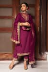 POMCHA JAIPUR_Purple Cotton Floral Motifs V Neck Straight Kurta Set _Online_at_Aza_Fashions